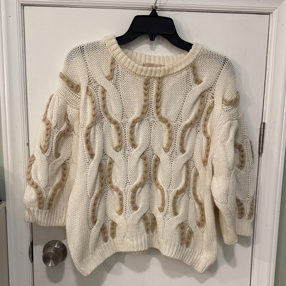 Moon River Textured Cream and Tan Sweater